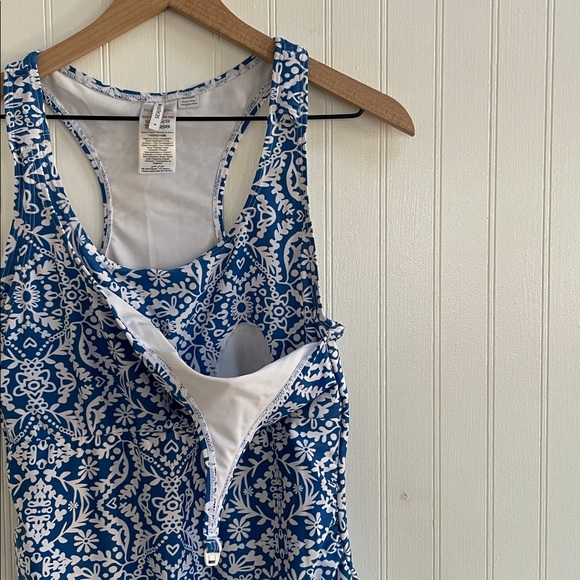 Seraphine Blue and White Maternity One-Piece Swimsuit - Picture 7 of 10